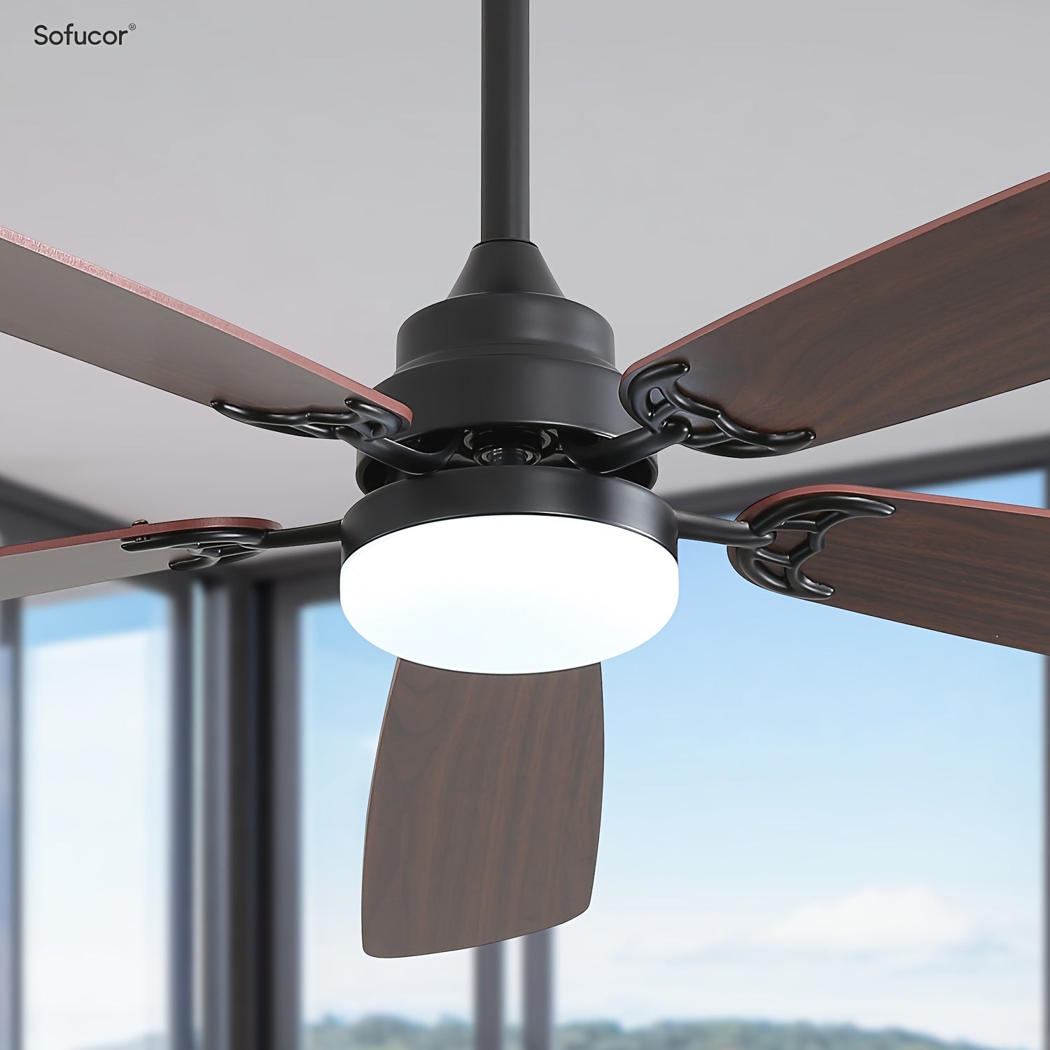 Sofucor 52" Ceiling Fan with Light & Remote, 6 Speeds, 3-Color LED, Timing, Low Profile, Noiseless Reversible DC Motor, for Bedroom, Living Room, Patio (3 Downrods Included)