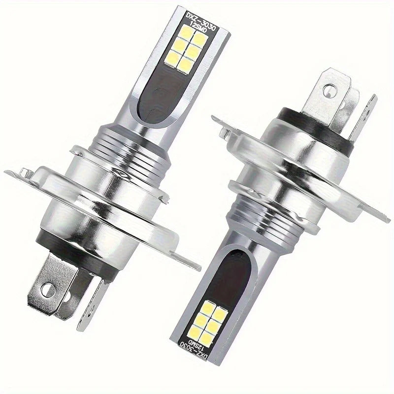 4-Pack LED H4 3030 12-SMD Headlight Bulb Set - Includes High Beam and Low Beam, Cool White Light, Suitable for Trucks and Motorcycles, Voltage 12V-24V