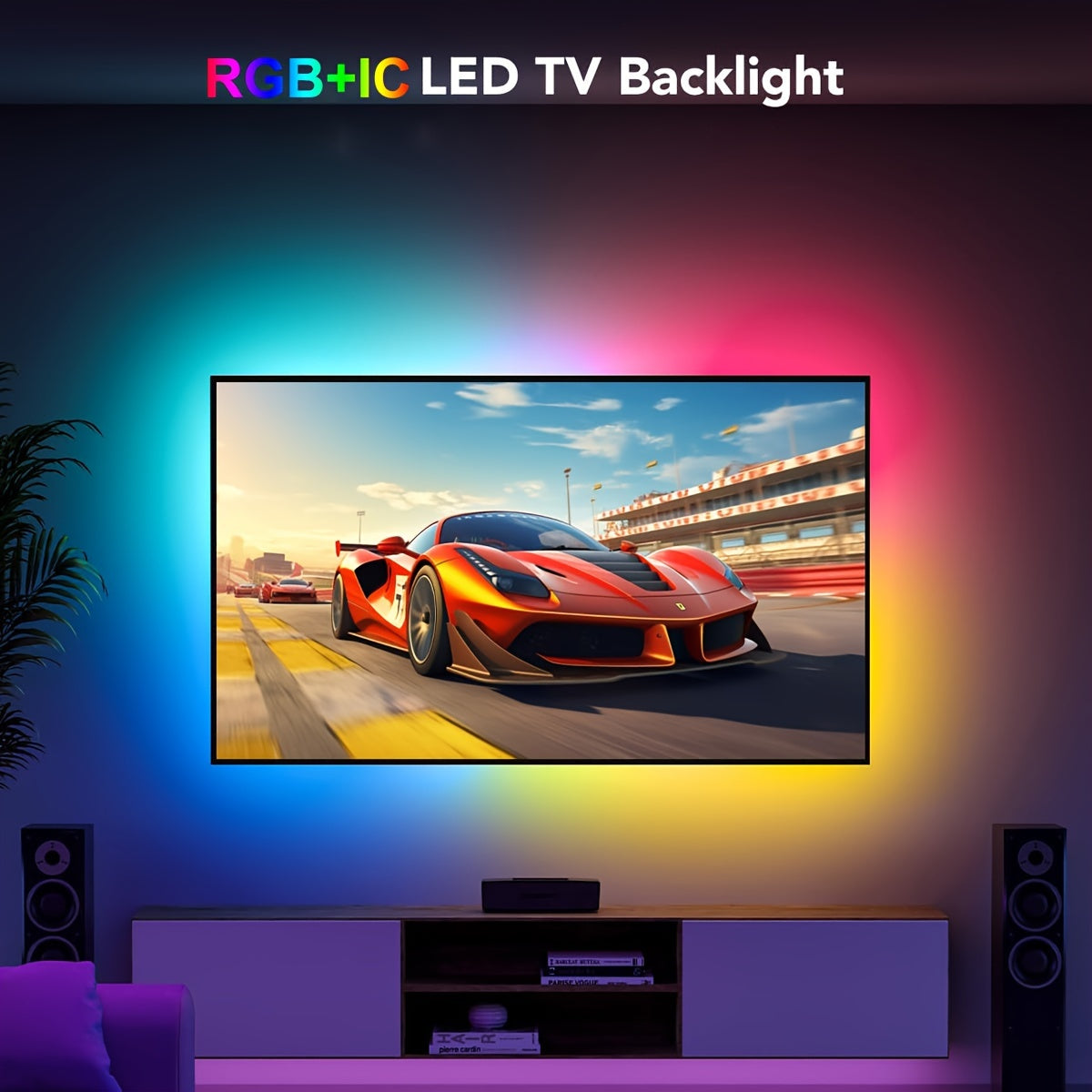 AOEVK 16.4Ft 智慧型 LED 燈條 5050 RGB+IC，具追蹤效果 - WS2812B 可獨立識別，USB 5V 每公尺 60 LED，電視背光燈 (適用於 50-85 吋螢幕)，適用於居家和牆面裝飾、萬聖節、聖誕節