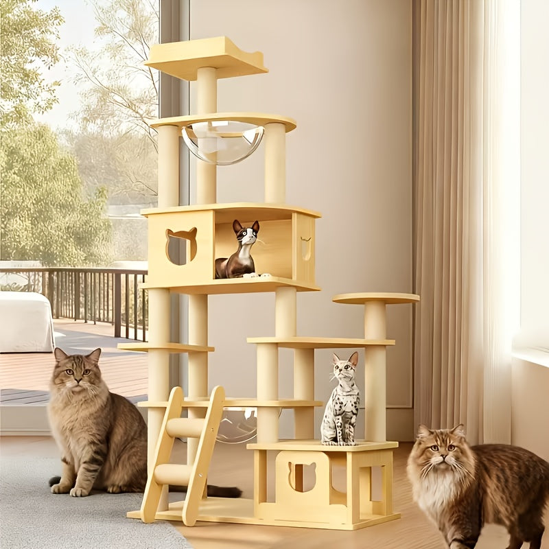 （精品猫爬架）多层冬季保暖猫爬架，带抓挠柱、床和太空舱-稳健设计，节省空间的室内猫爬架，耐用的宠物家具，用于爬行、休息和玩耍，宠物爬行塔，玩耍，高品质材料，适合多猫家庭使用，有5/6/7/8层款式可选择