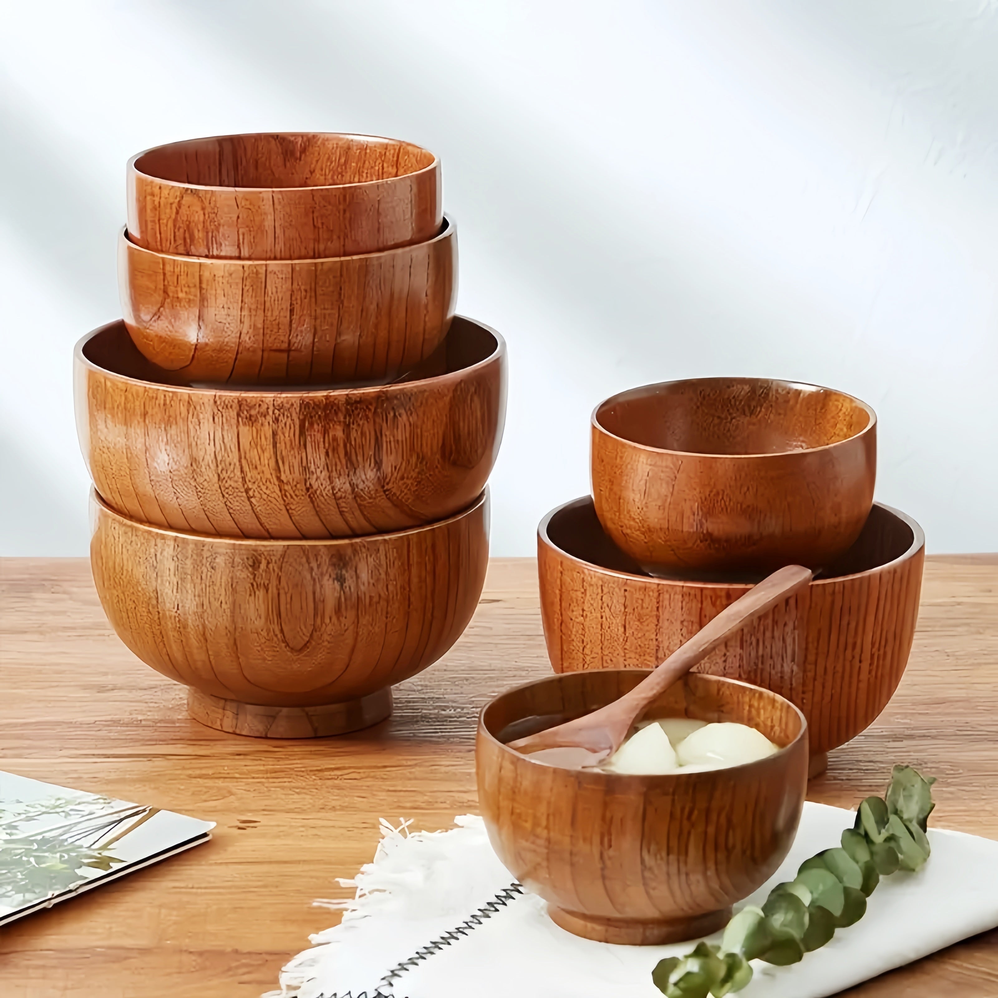 Japanese Vintage Solid Wood Bowl – Anti-Scald Protection for Home Use, Travel & Takeout Camping Drop-Proof Bowl, Kitchen Utensil – Rice Bowl, Noodle Bowl, Soup Bowl, Salad Bowl, Fruit Bowl, Jam Wooden Bowl