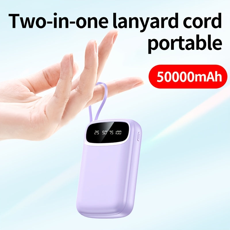 50000mAh Portable Power Bank, Comes With Four Data Cables/lanyard/LED Power Display, Suitable For Fast Charging Of Mobile Phones Such As IPhone/Android And Digital Electronic Products, Outdoor Portable Emergency Power Backup Battery Pack, Gift