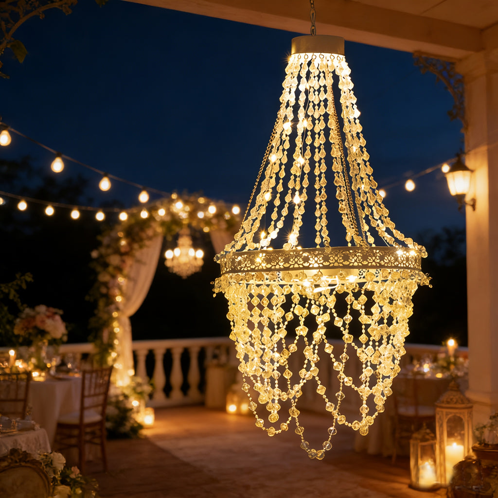 Solar Hanging Crystal Chandelier | Outdoor Garden Decorative Light, Equipped with 54 Warm White LEDs, Waterproof, Lithium Battery Powered, Suitable for Garden, Courtyard, Patio, Gazebo, Party, Wedding