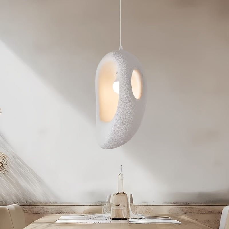 1 piece modern wabi-sabi style white pendant light, bedroom, living room, concrete + foam pendant light - with E12 US standard base - egg-shaped pendant light suitable for kitchen, hallway and many other houses, home renovation