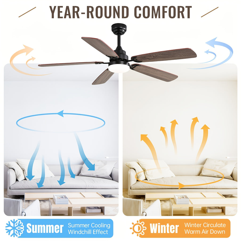 Sofucor 42/52 Inch Remote Ceiling Fan with Light, 6 Wind Speed 3 Color 3 Timer Settings, Low Profile Flush Mount Fan Light, Quiet Reversible DC Motor, Dual Color Blades, Includes 3 Downrods for High Ceilings