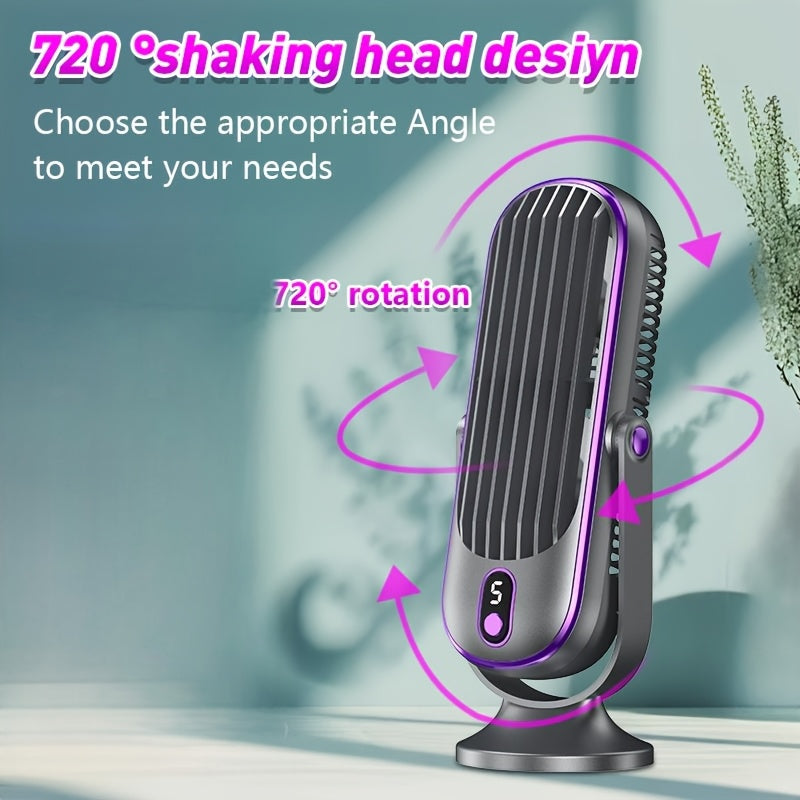 2026 Portable Desk Fan, Quiet Motor, USB Rechargeable, 5 Speed Levels, 720° Rotation, 5 Colors, 1200mAh Battery, for Office, Travel, Camping, RV &amp; Gifts