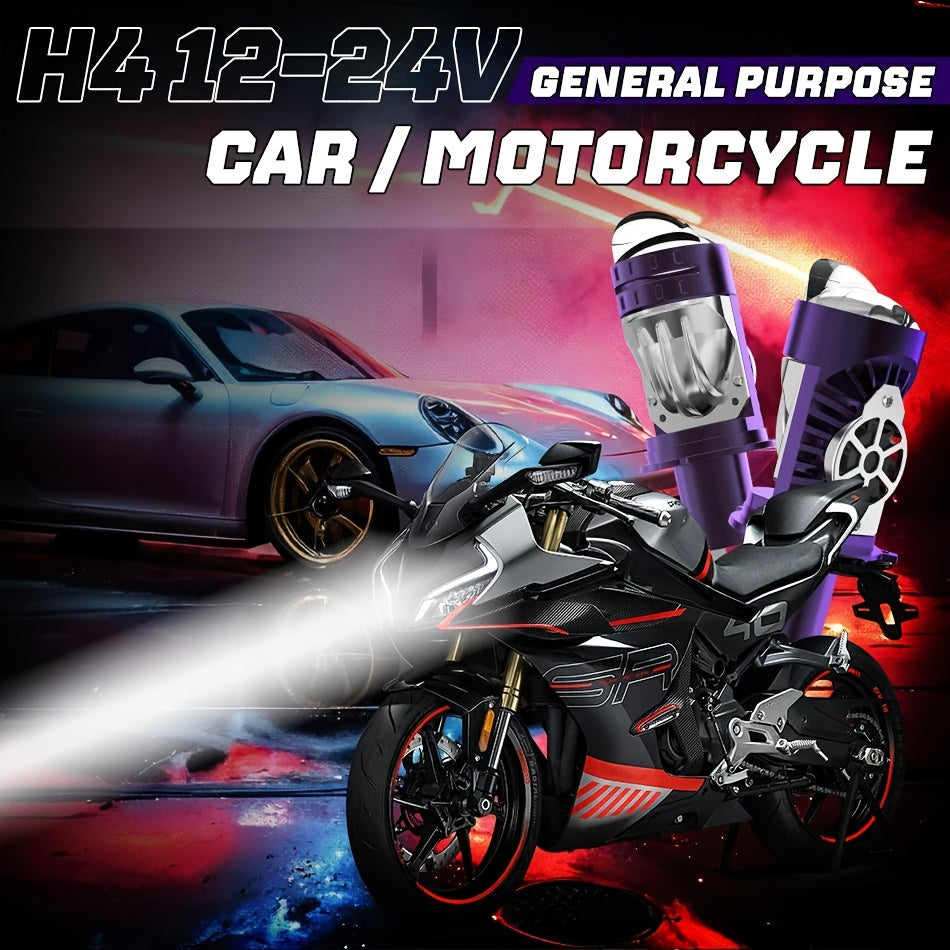 H4 Dual LED Mini Projector Lens LED Car Headlight Bulb 180W Super Bright Turbo Auto Bulb H4 High/Low Beam Fog Light Bulb 12V 24V