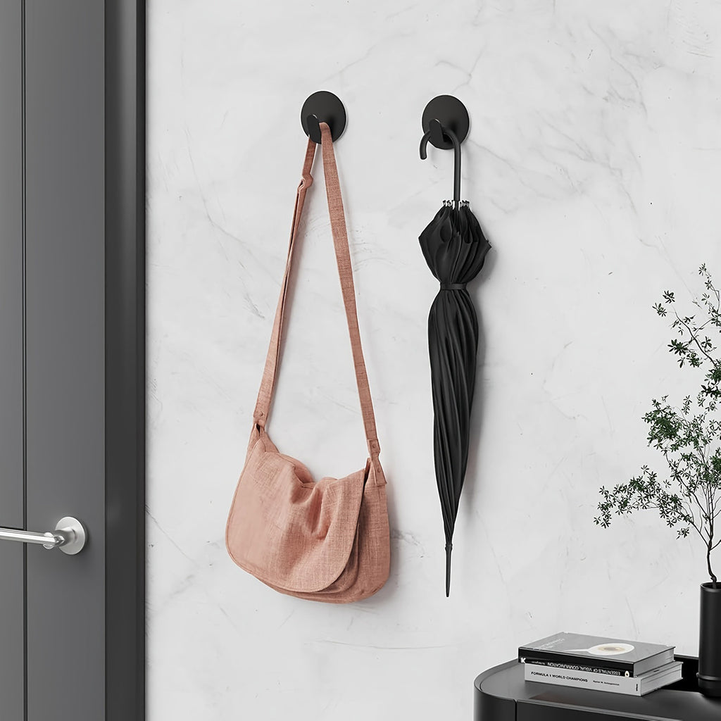 Modern Black Wall Hook - Easy Install Adhesive Towel Hook for Bathroom & Kitchen - Durable Robe, Clothes, Hat & Key Holder | Bathroom Accessories