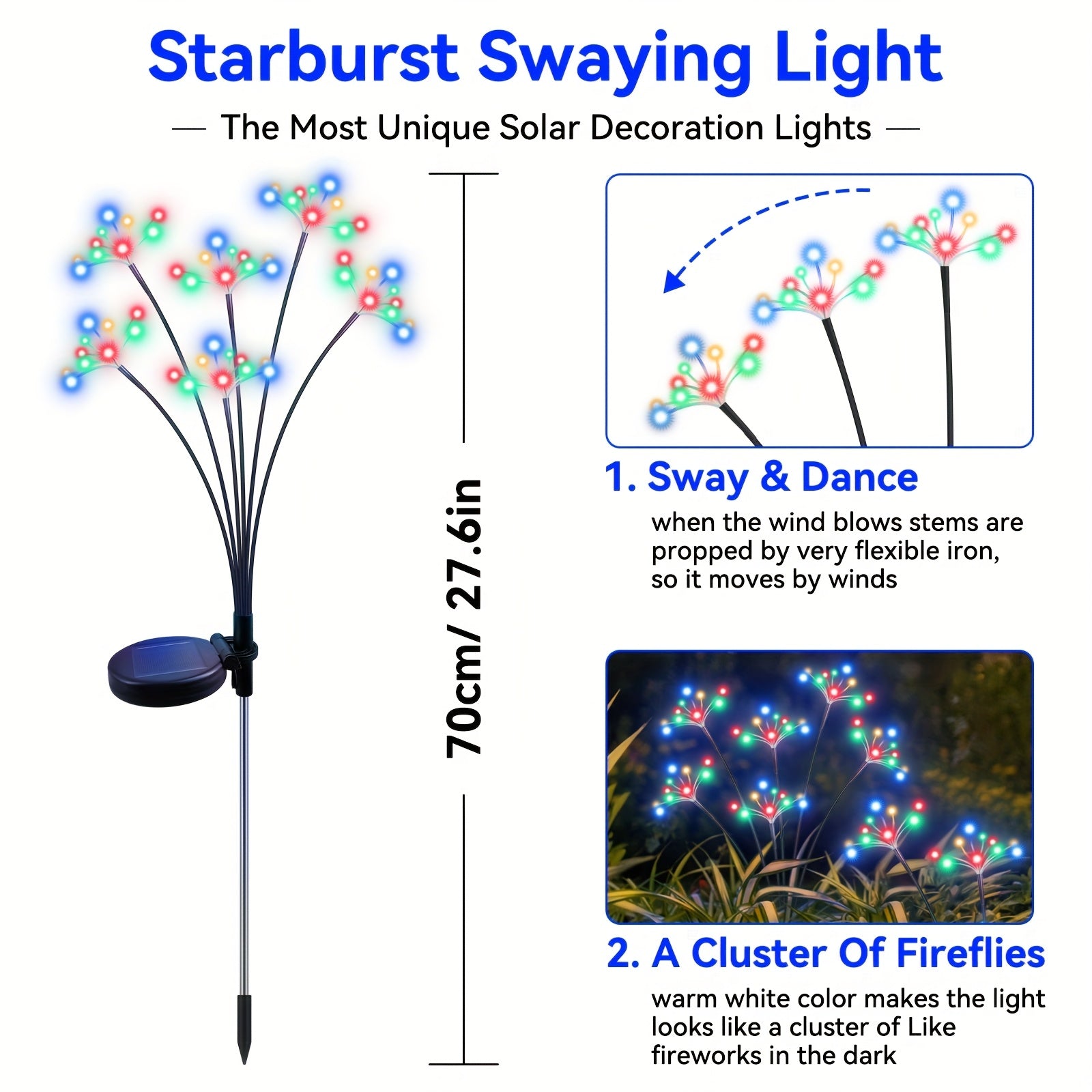 4-Pack Solar Garden Light Outdoor LED, Flickering Solar Fireworks Light, 2 Modes, Solar-Powered Decorative Swaying Light, Suitable for Courtyard, Walkway, Patio, Flower Bed, Camping, Party, Christmas Gift Decoration
