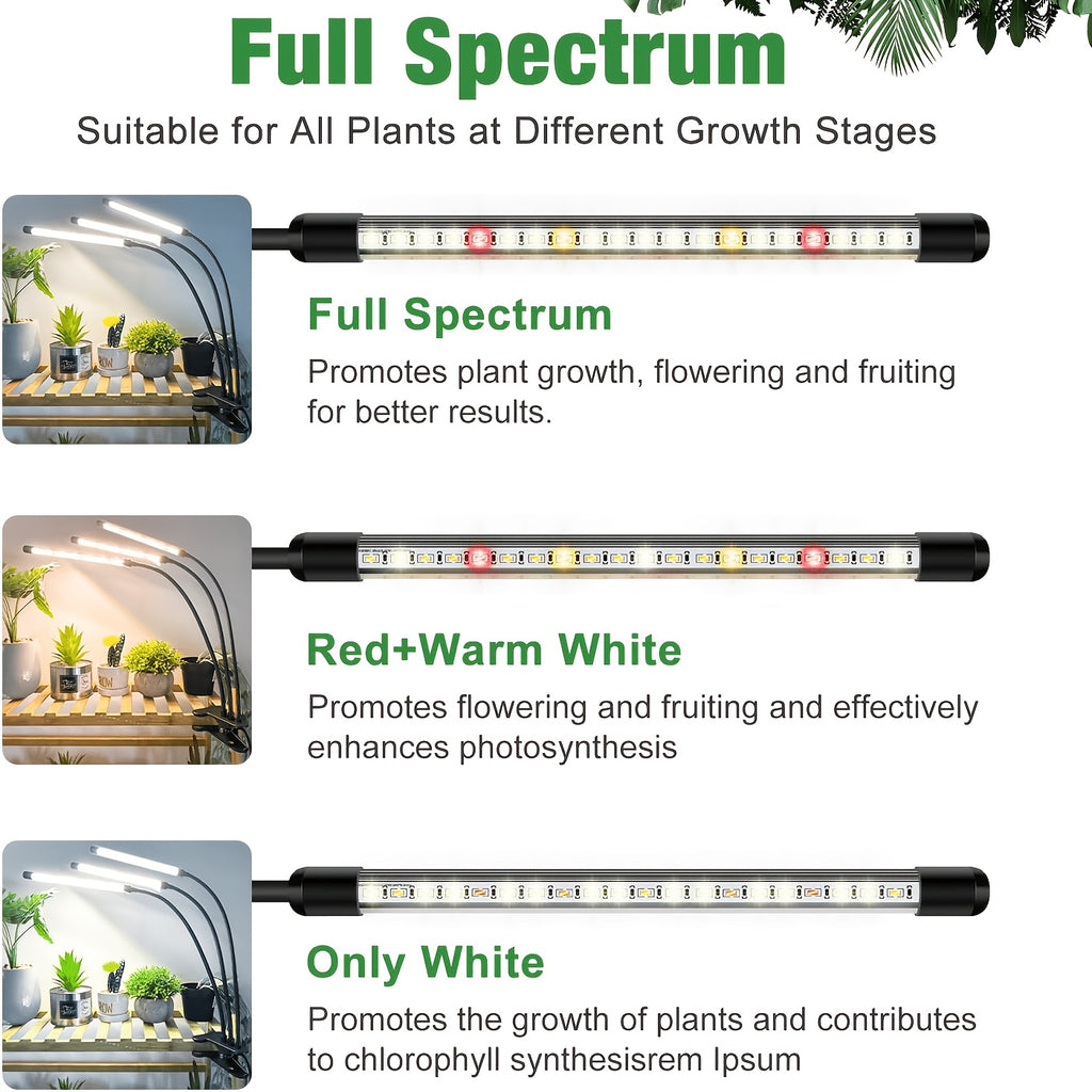2-Head Full Spectrum LED Grow Light, USB Clip-On 5V Indoor Greenhouse Grow Lamp, Dimmable 3/9/12H Timer, Ideal for Seedlings Flowers Houseplants, Valentine's Day Gift