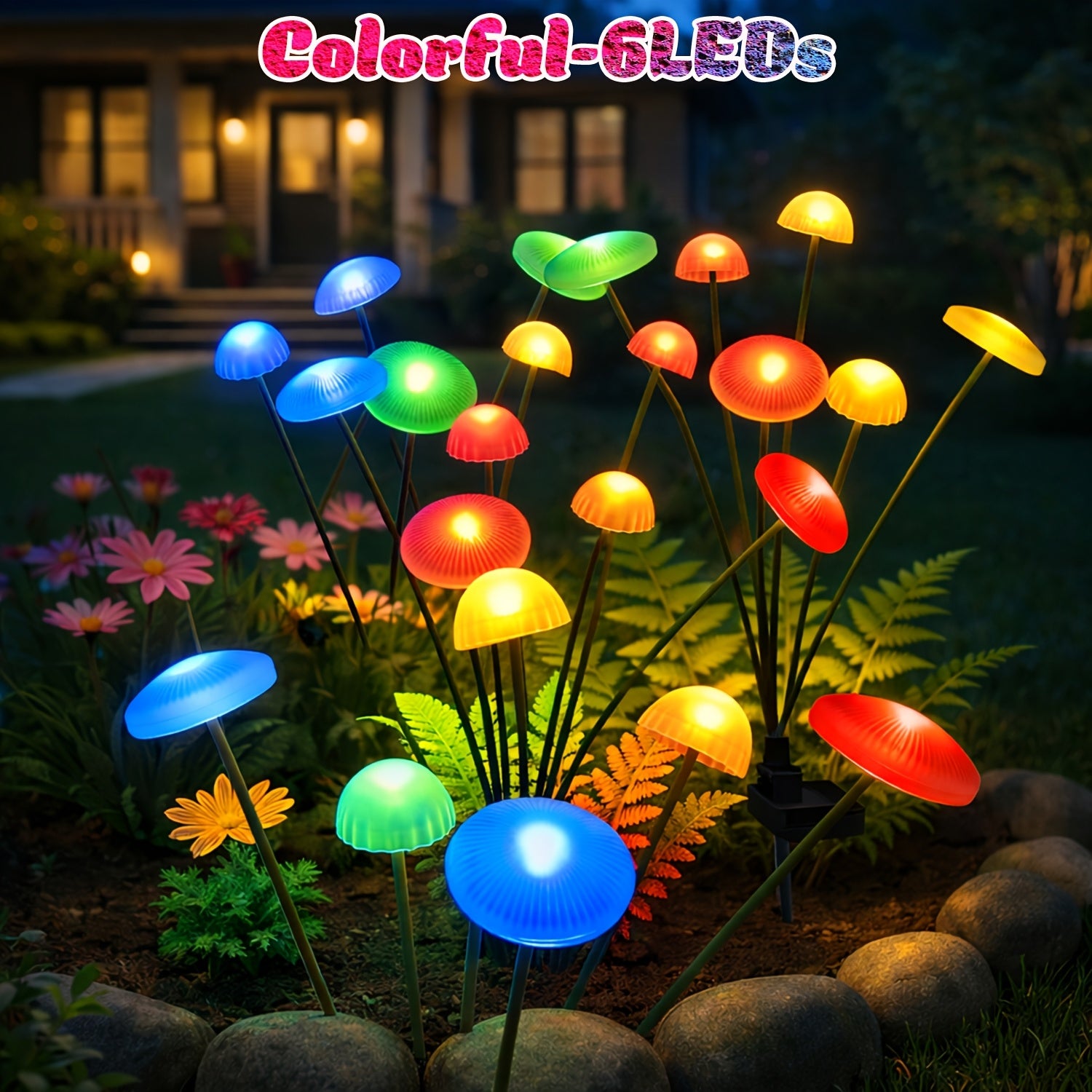 10 LED Solar Garden Mushroom Light 8/6 LED - IP44 Outdoor Courtyard Decorative Light, Perfect for Courtyard, Garden, Lawn, Pathway, Wedding & Festival Aisle Decoration