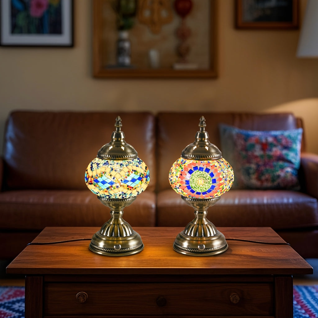 Turkish Moroccan style lantern, bronze base, colorful handmade mosaic glass, bohemian style night light, bedroom decoration, holiday gift (LED bulb included)