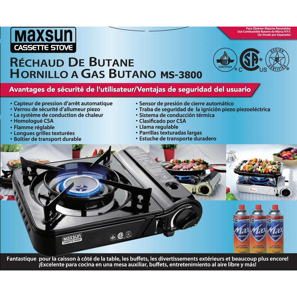 Portable Gas Stove MS3800 (Black), 9560 BTU High Power, Camping Stove with Protective Case
