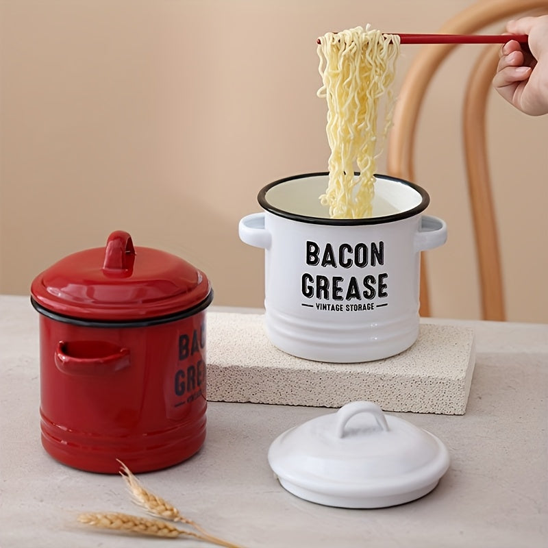 1/6Pcs Enamel Oil Pot Set, Large Capacity Condiment Container, Oil Filter Bottle, Food Fresh-Keeping Storage Can, Bacon Grease Container,, High Temperature Resistant Direct Fire Use, Outdoor Travel Cookware, Handmade Gift Option