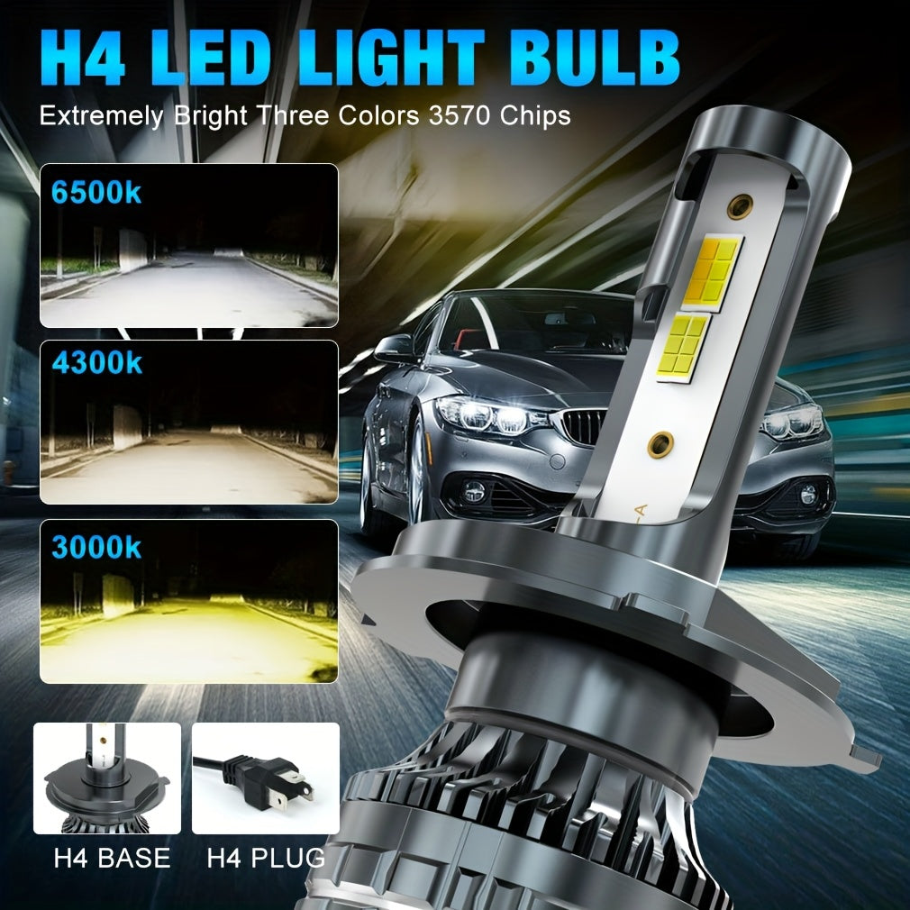 Xstorm 2Pcs H4 LED Car Light H11 LED Canbus 20000Lm 12V 6500K 4300K 3000K 3-Color Headlight Bulbs H8 H9 9005 HB3 9006 HB4 9012 Hir2 H27 880 881 Car Fog Light White Amber Yellow