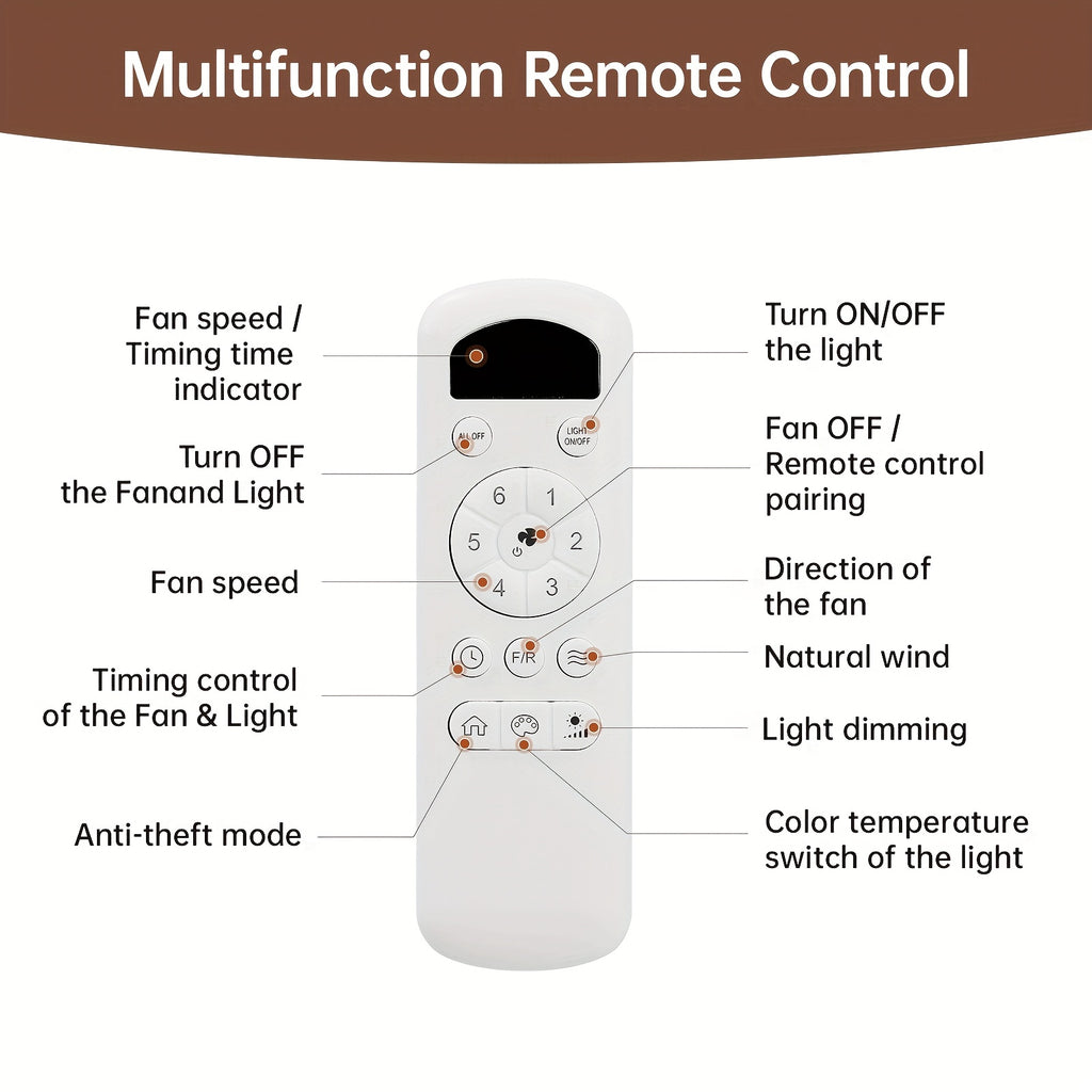 Sofucor 52 Inch Modern Ceiling Fan with Light, 3 Color Dimmable LED, 5 ABS Blades, Remote Control, Reversible DC Motor, Ideal for Room and Bedroom Decoration, Ceiling Fan with Light