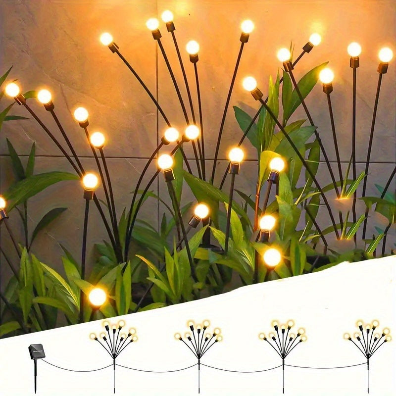 4 个太阳能庭院灯，24 个 LED 灯，萤火虫落地灯，户外装饰 LED 灯，花园装饰球形灯庭院灯，适合节日派对、独立日舞会照明装饰您的花园
