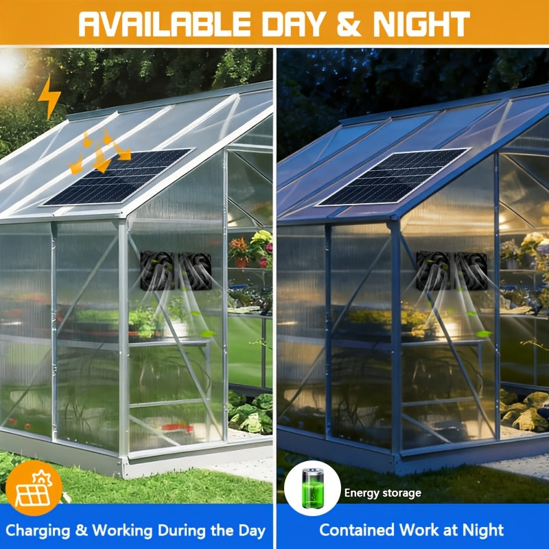10W Solar Exhaust Fan Set, Dual Fan Design, Detachable Solar Panel, Battery-Free Operation, Low Noise Bidirectional Ventilation System, Ideal for RV, Chicken Coop, Greenhouse, Shed, Pet House, Window Ventilation and Cooling