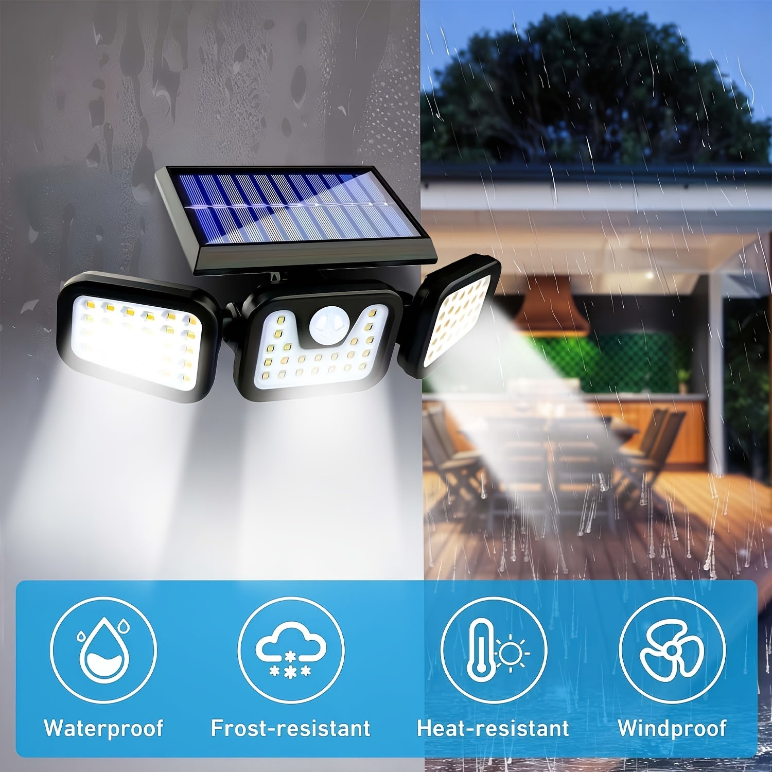 (1/2 Pack) Solar Outdoor 3-Head Motion Sensor Wall Light, Solar Fence Light, [74 LEDs / 3 Modes] 270° Wide Angle Illumination, IP65 Waterproof Outdoor Light, Perfect for Garden, Courtyard, Street, Garage, Patio and Porch Lighting.
