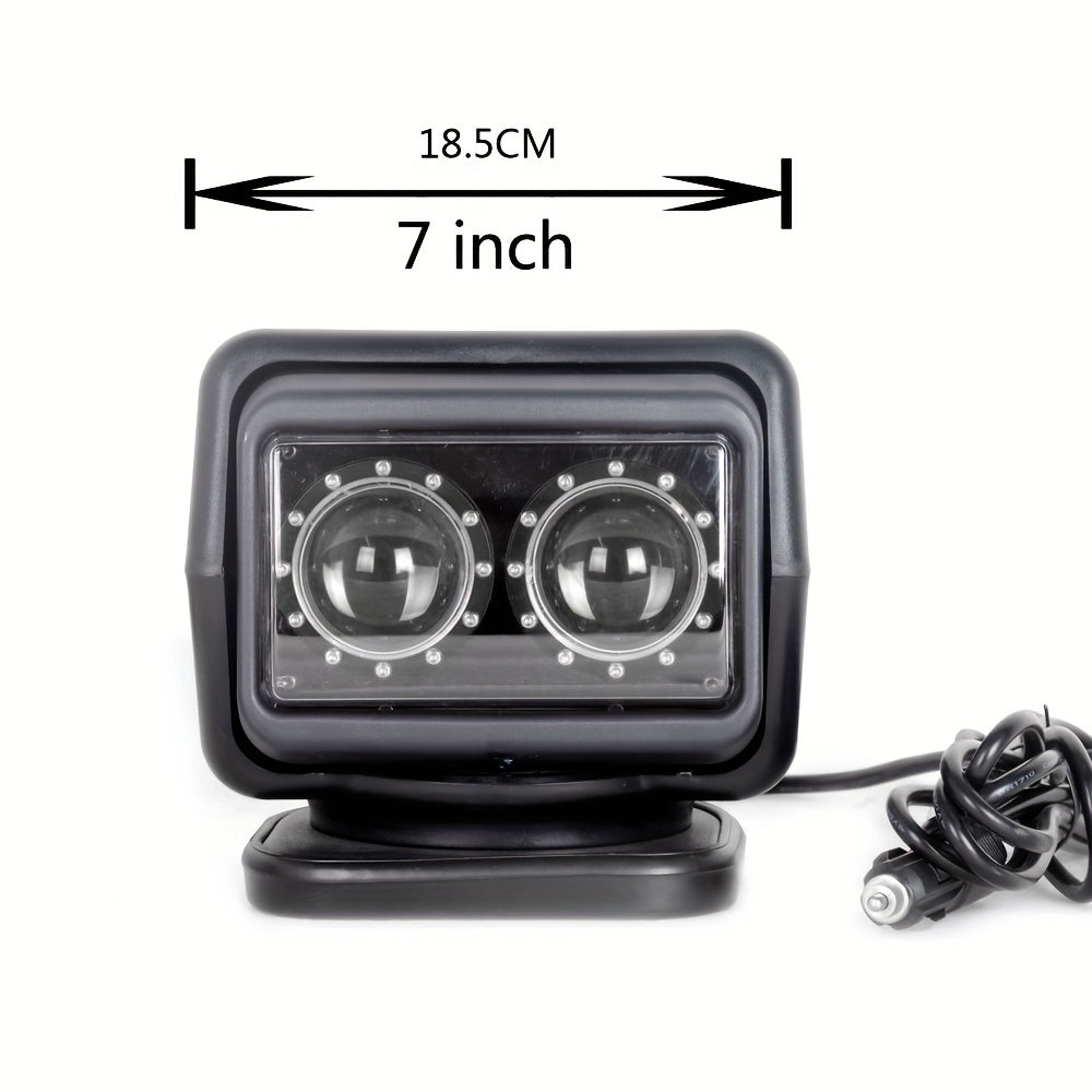 60W 7-inch LED searchlight with 360° rotation & remote control - 12-24V car plug, suitable for SUV, ATV, truck, boat, camping, hunting, outdoor lighting, high-performance LED strong beam, rugged construction, compact design