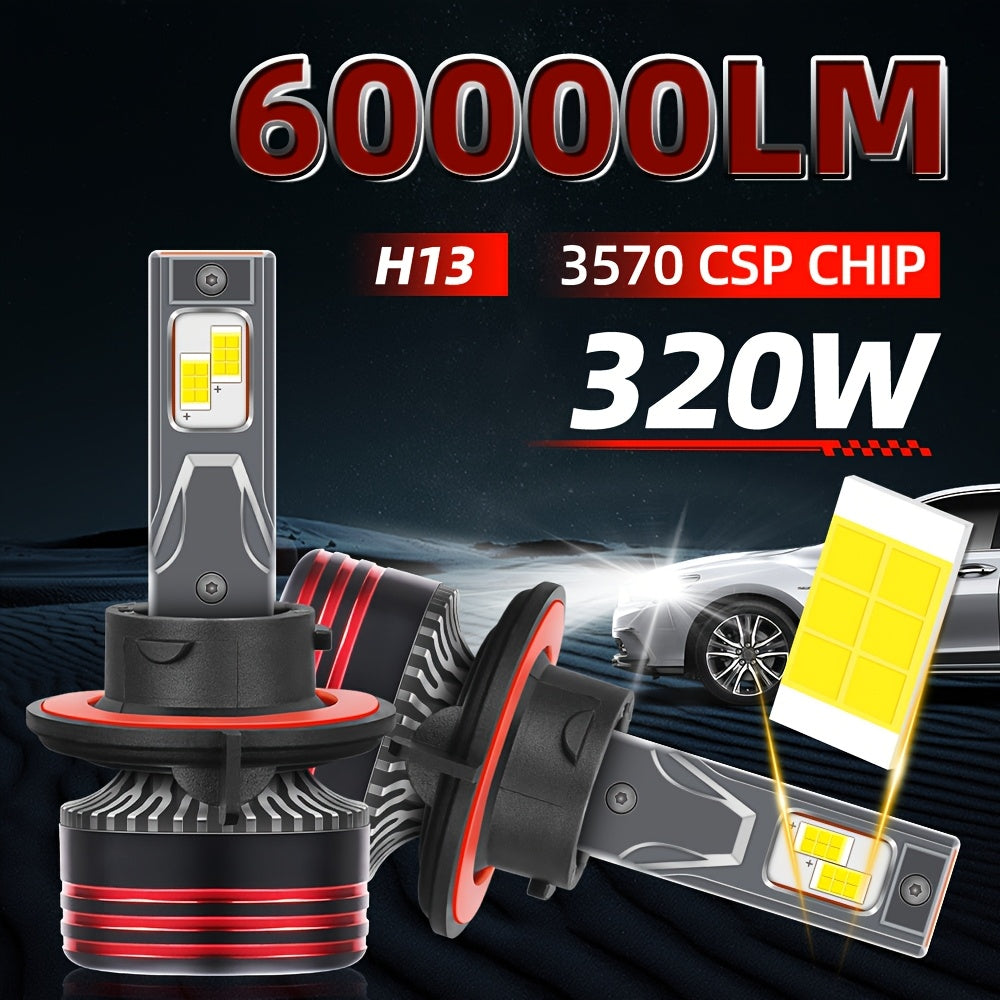 2-Pack H4 H7 9005 9006 H11 H1 H13 High/Low Beam LED Car Headlights, 1000% Super Bright, Canbus External Driver, 320W High Power Bulbs 60000LM, Long Life Fast Cooling Fan