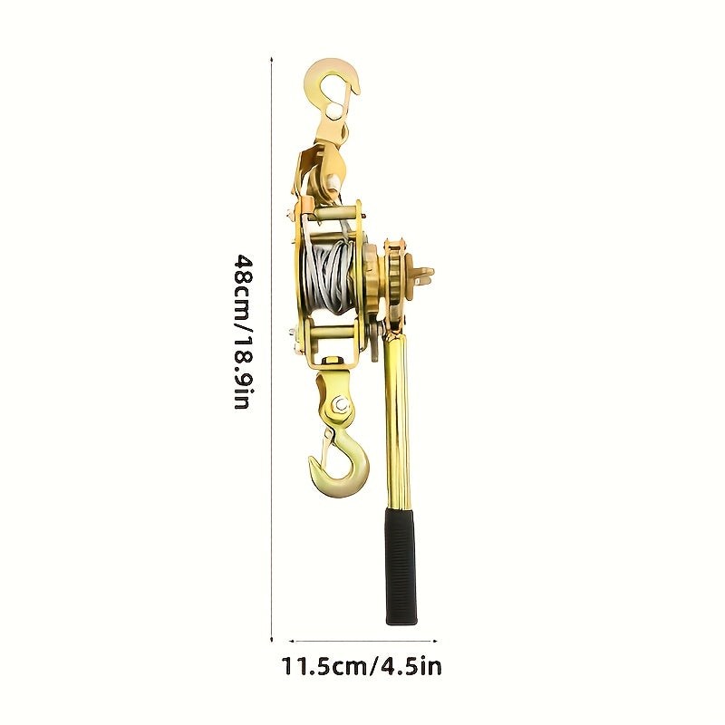 Manual Cable Puller Vehicle – Heavy Duty Steel Pulling Machine with 2 Hooks for Cargo Securing and Tensioning. Steel Cable Construction. Manual Cable Puller Vehicle, Portable Tire Securing Cable Winch for Trailers