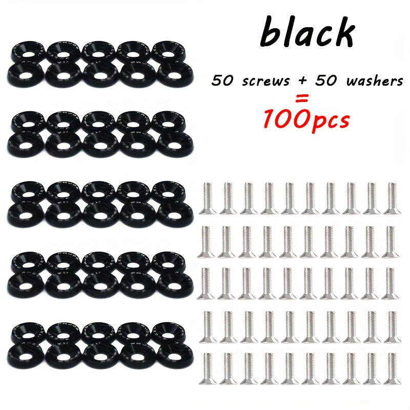 100pcs Aluminum Alloy M6×50 Car Modification Decorative Bolts, Fender/License Plate/Engine Bay Decorative Nuts, Multiple Colors Available, DIY License Plate Fasteners for Car Modification