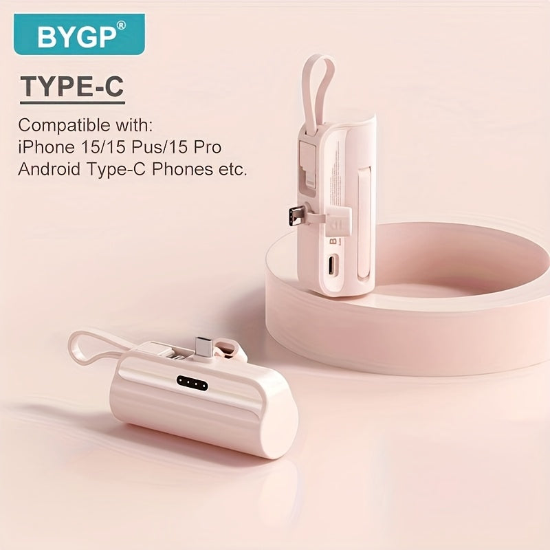1pc BYGP 5000mAh Mini Power Bank - The thinnest Lightning and Type-C portable charger, suitable for iPhone 15/14/13, for samsung/Android mini emergency backup battery pack