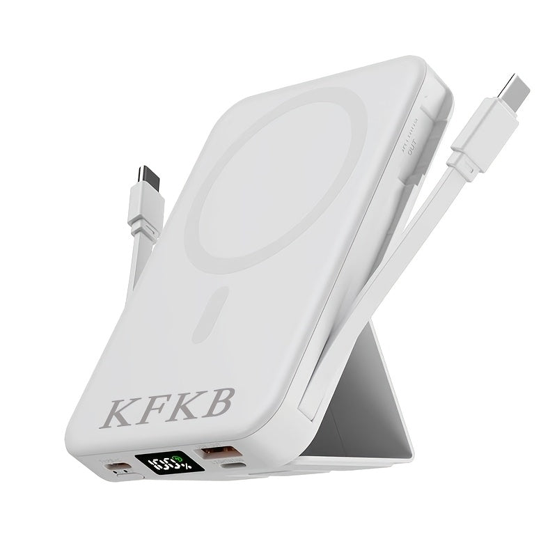 10000mAh Magnetic Power Bank, USB-C Fast Charging External Battery Pack, Built-in Data Cable, Can Charge 5 Devices And Laptops Simultaneously, with Stand - Suitable for Travel, Work, And Daily Use, Laptop, Tablet, Multi Device Charger, Travel, Hiking, Cam