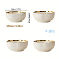 4-Piece Luxury Gold Rim Ceramic Noodle Bowl Set, Salad & Fruit Bowl, Round Kitchen Tableware – Dishwasher Safe