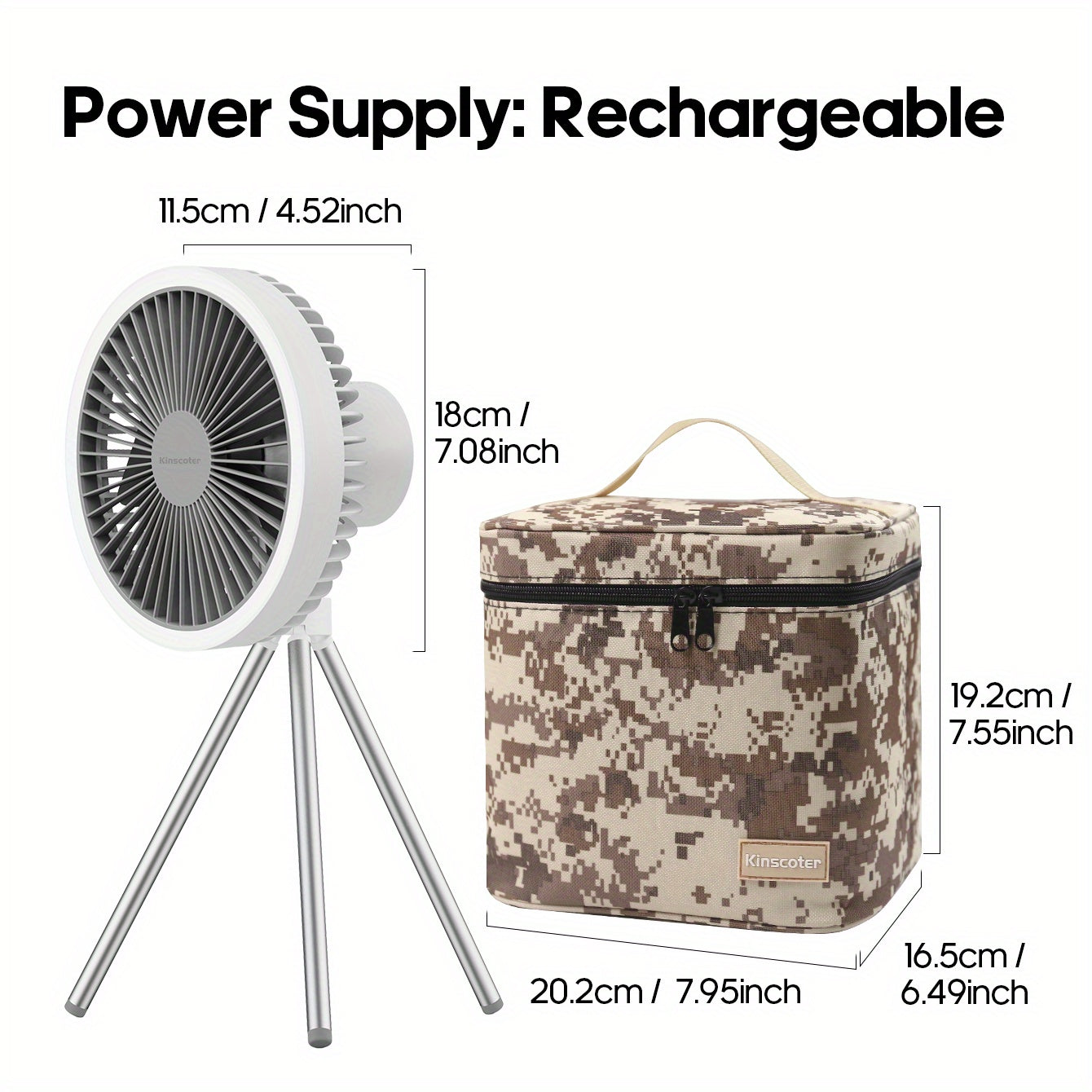 Outdoor Essential 10000mAh USB Rechargeable Camping Fan, Timing Portable LED Ceiling Camping Light Fan with Metal Tripod, Can Be Used as Power Bank, Suitable for Outdoor Camping Home Office, Equipped with Portable Storage Bag