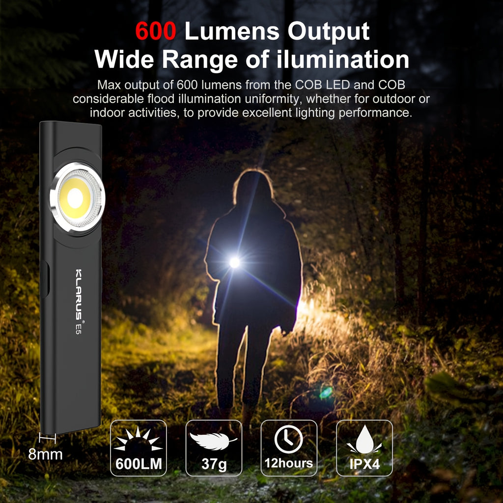 KLARUS E5 Flashlight, Mini Portable High-Intensity Dual Light EDC, Rechargeable Outdoor Magnetic Suction Household Mini Flashlight