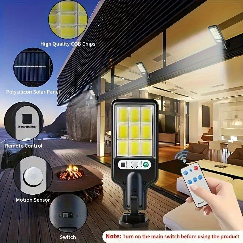 2/4 Sets Solar Outdoor Sensor Light, 108 COB LED Solar Sensor Street Light - 3 Lighting Modes, Solar Powered, IP44 Waterproof, Plastic Material - Perfect for Garden, Courtyard, Pathway Lighting and Commercial Lighting