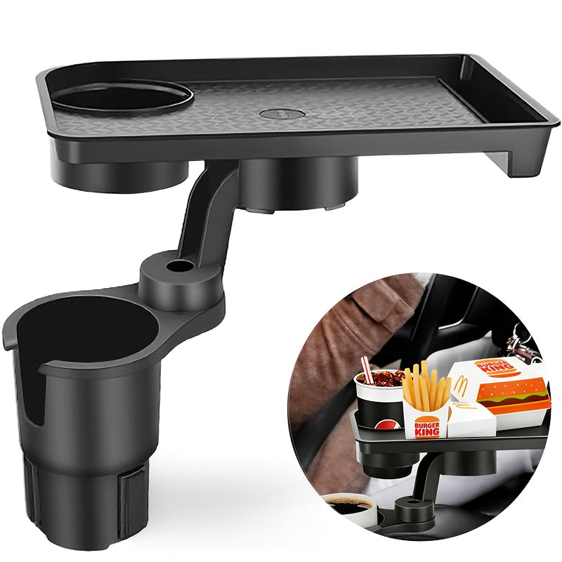 3-in-1 Car Cup Holder Expandable Tray, Detachable 360° Swivel Adjustable Base, 40lbs Load Capacity, Non-Slip Rubber Pad, No Direct Contact with Food, Dual Cup Holders, Perfect for Daily Commute / Long-Distance Driving / In-Car Dining
