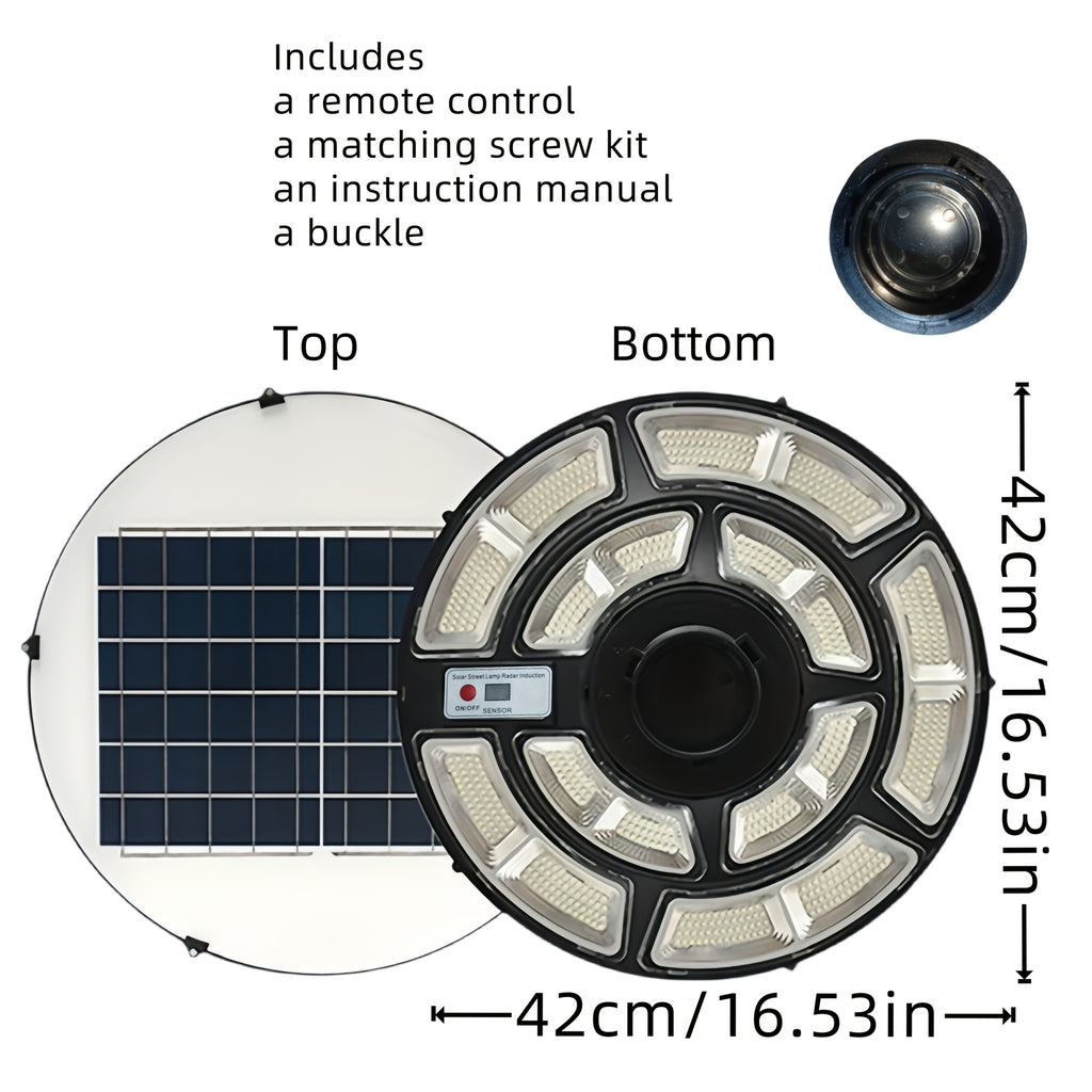 Super Bright UFO Street Light, 16.5-Inch Large Round Solar LED Light with Remote Control and PIR Motion Sensor, Perfect for Garden, Park, Courtyard and Road – 692 LED Beads