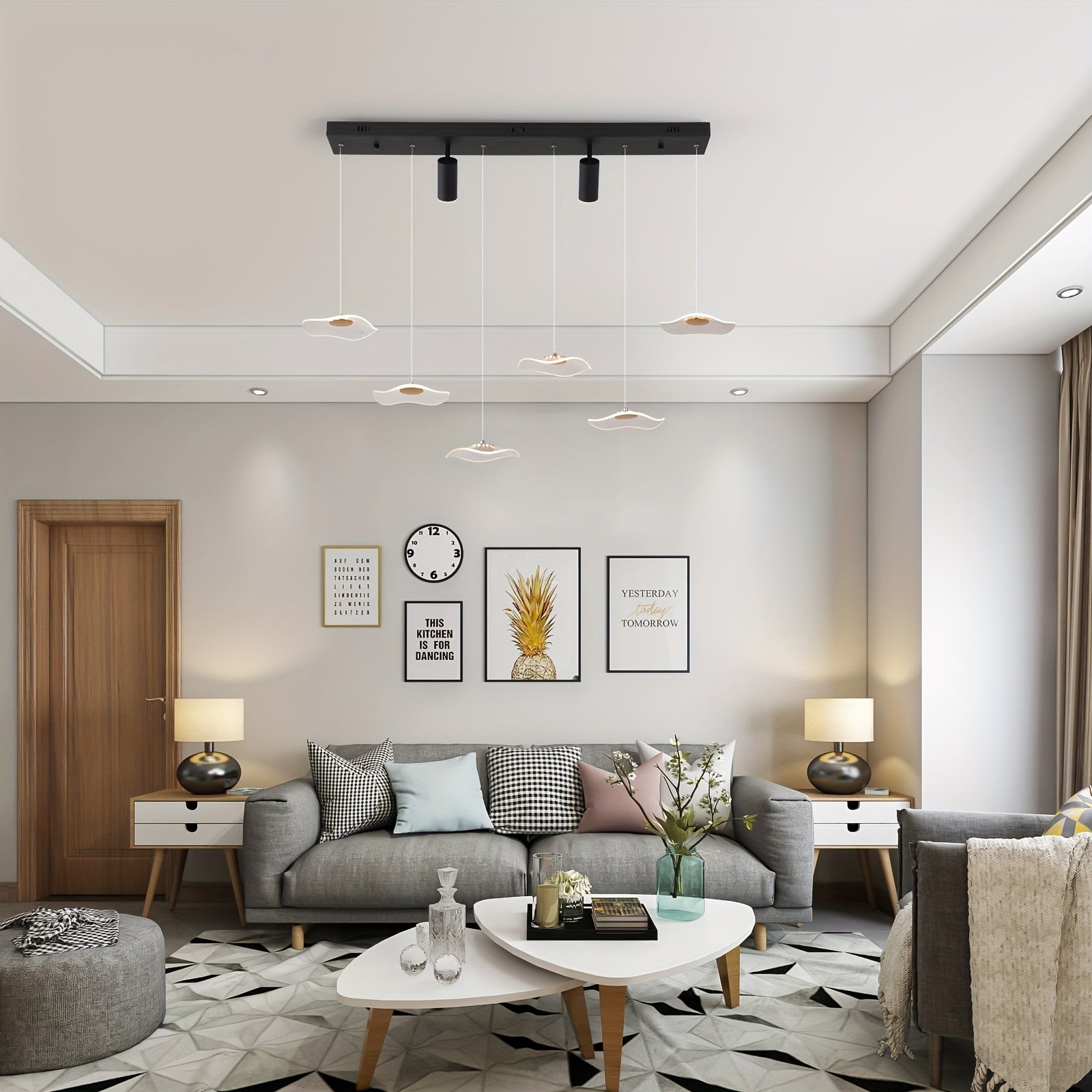 Enkerr modern style 6-head dimmable LED pendant light, with remote control, adjustable color temperature (3000K-6000K) and brightness, infrared remote control, memory function, large ceiling light suitable for kitchen island