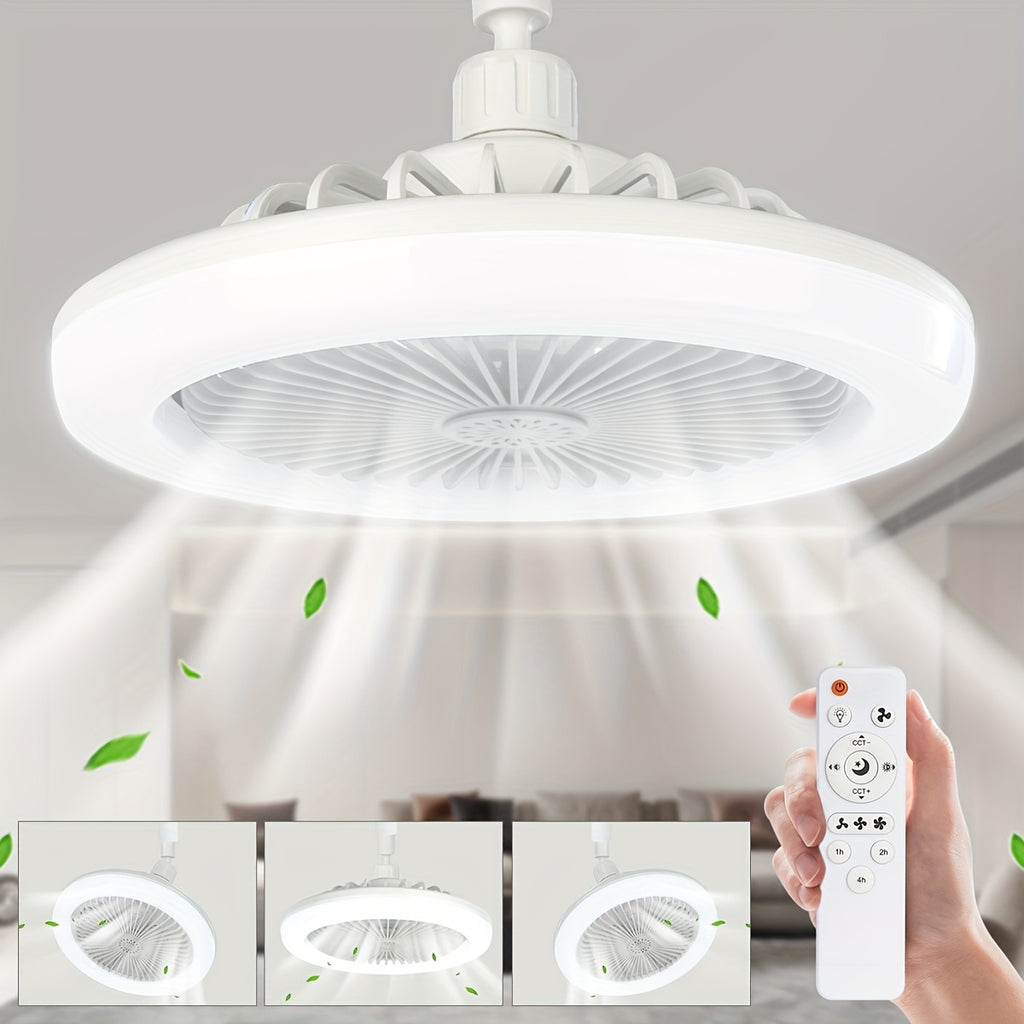 Remote Control Ceiling Fan with Light, Mini 10 Inch Enclosed Low Profile Fan Light, Chandelier with Fan, 3 Wind Speeds, 3 Color Dimmable & Timing Function, Summer Gift for Bedroom Dormitory