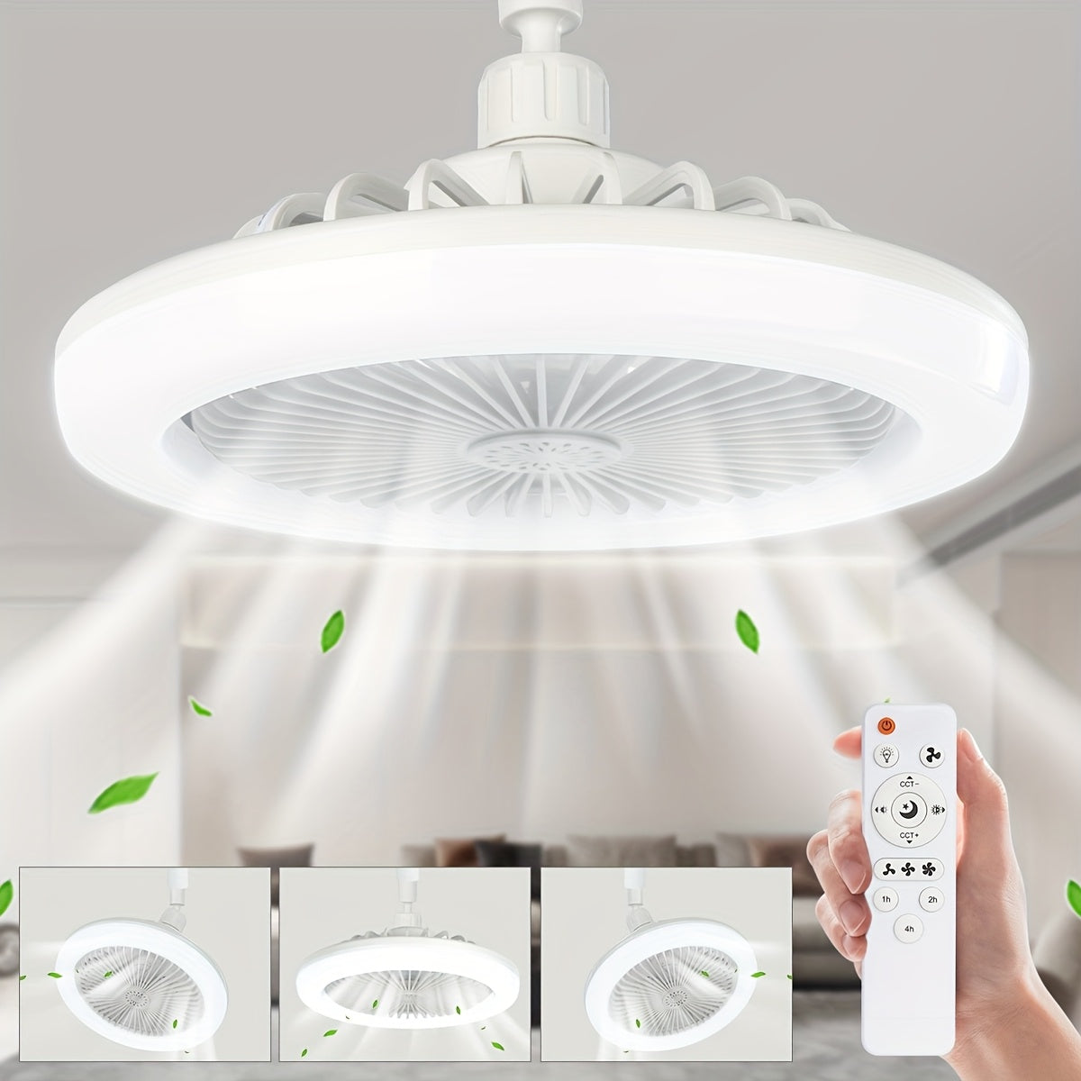 Remote Control Ceiling Fan with Light, Mini 10 Inch Enclosed Low Profile Fan Light, Chandelier with Fan, 3 Wind Speeds, 3 Color Dimmable & Timing Function, Summer Gift for Bedroom Dormitory