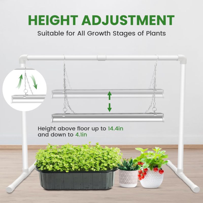 Seedling Grow Light with Stand, 2FT T5 Full Spectrum Indoor Plant Lamp, 32W 144 LEDs High Output Seedling Light Kit, Height Adjustable with On Off Switch