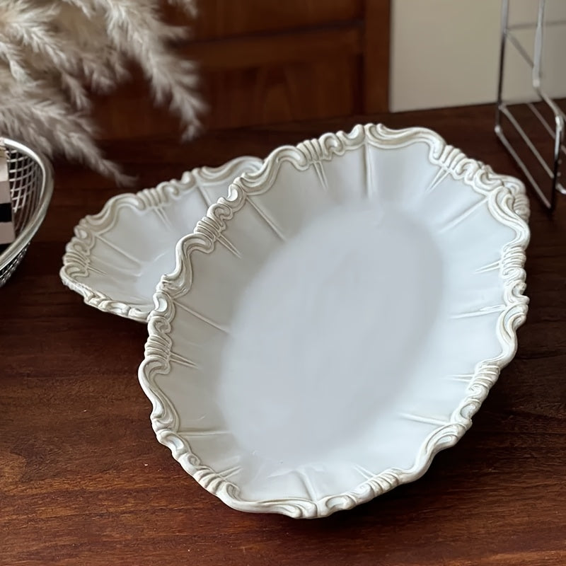 French Kiln-Changed Glaze Vintage 12-Inch Fish Plate, Ceramic Dinner Plate, Steamed Fish Dish, High Temperature Resistant, for Restaurant & Home Use