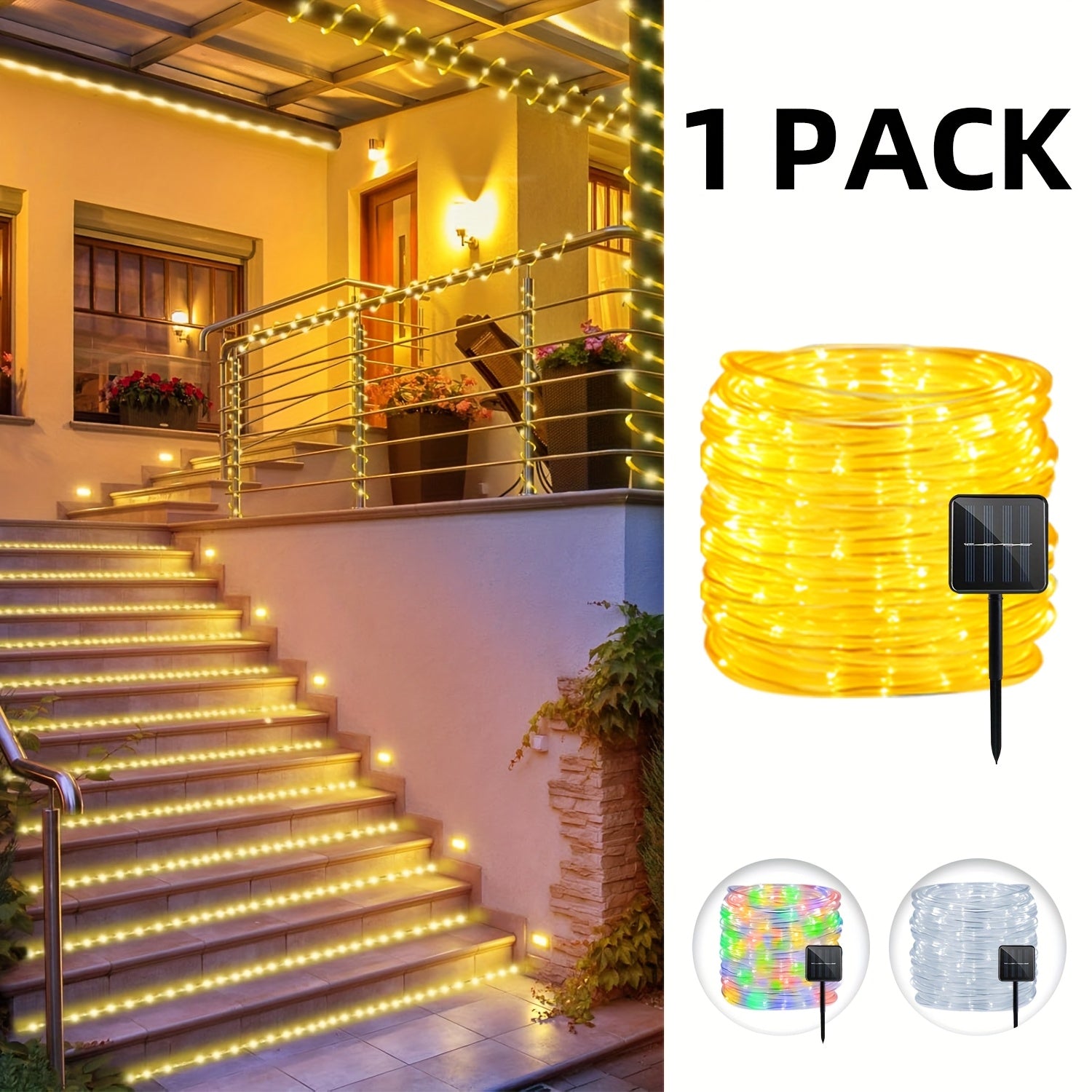 A set of outdoor solar garden lights, water pipe lights, tube lights with 8 flashing modes, IPX4 protection rating, angle theme, suitable for Christmas, gardens, shops, parties, weddings and other scenes, three colors optional