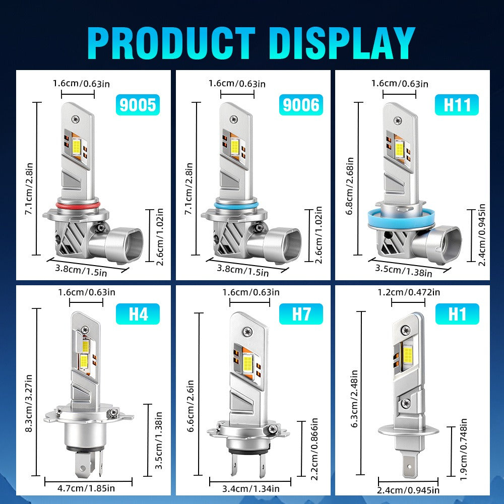 2-Pack LED Car Headlights H7 H11 H1 9005 9006 H4, 58680 Lumens 288W High/Low Beam Fog Light, 820% High Brightness, 300m Illumination Distance, Cool White 6000K, Bright Plug-and-Play Error-Free Decoding