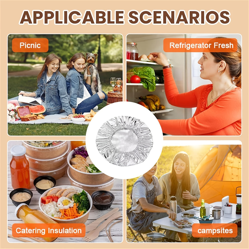 Food-Grade Reusable Foil Insulation Lid – Tabletop Heat Retention Cover, Aluminum Foil Lid, Kitchen Freshness & Heat Preservation Film Cover for Bowls, Plates, Dishes – Keeps Food Warm, Fresh, and Protects from Insects & Dust, Food Warming Equipment