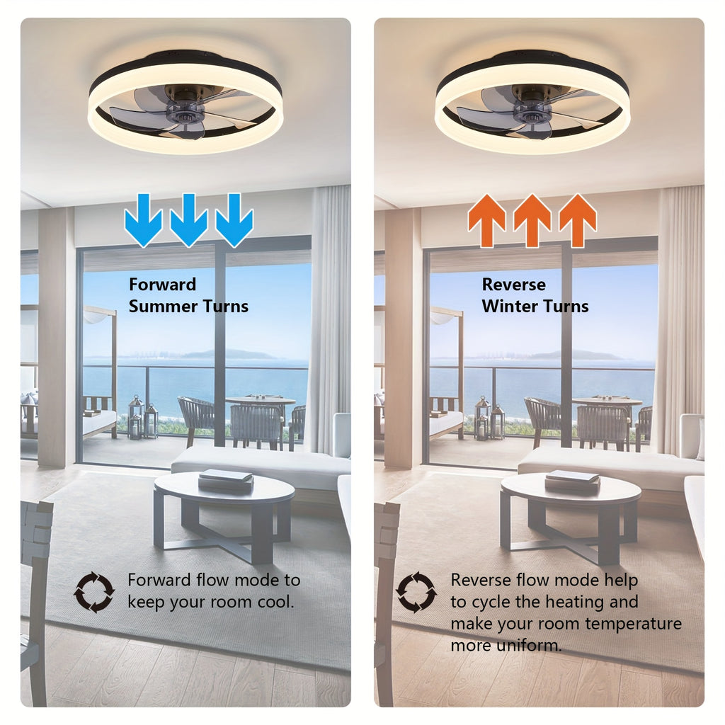 Low Profile 19.7 Inch Ceiling Fan with Light & Remote, Dimmable LED 3000K-6000K, 6 Speed Levels, Black Chandelier Fan for Bedroom Living Room