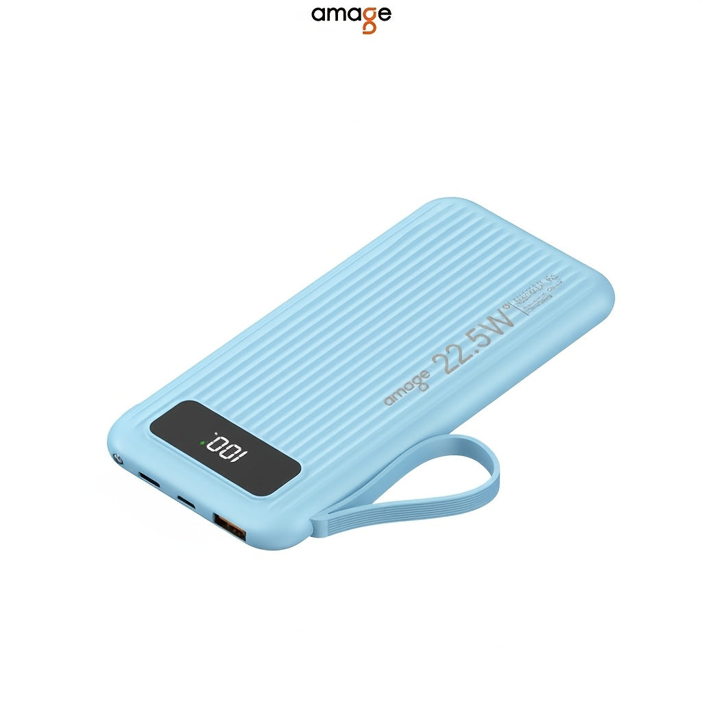 Amage 10000mAh PD22.5W Portable Power Bank with LED Power Display, QutdoorEmergencyBackup Battery Pack, USB/Type-C/Micro Interface, Suitable for LPhone, Android And OtherMobile USB-A Output Compatible with Mobile DigitalElectronic Devices