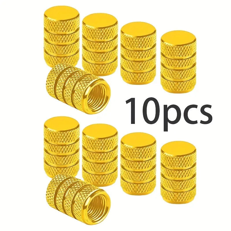 10pc Knurled Aluminum Tire Valve Caps, Universal Fit for Cars, Trucks, Motorcycles & Bicycles, Durable Auto Tire Accessories