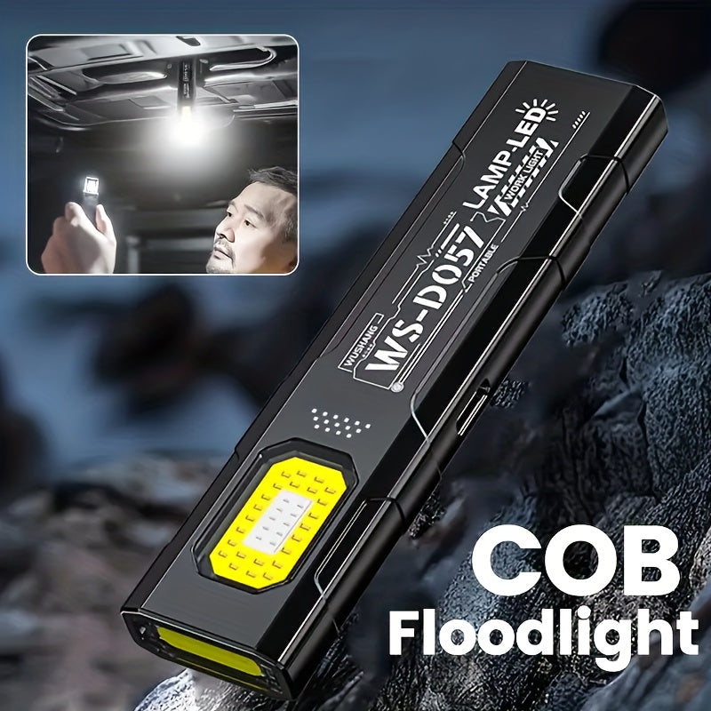 Mini LED Flashlight - USB Rechargeable, Magnetic Base, 5-Level Dimming, with Side Light & Clip, Includes Velcro & Cable, Ideal for Emergencies, Fishing, Maintenance & Emergency Light, Stylish Design, Durable Construction