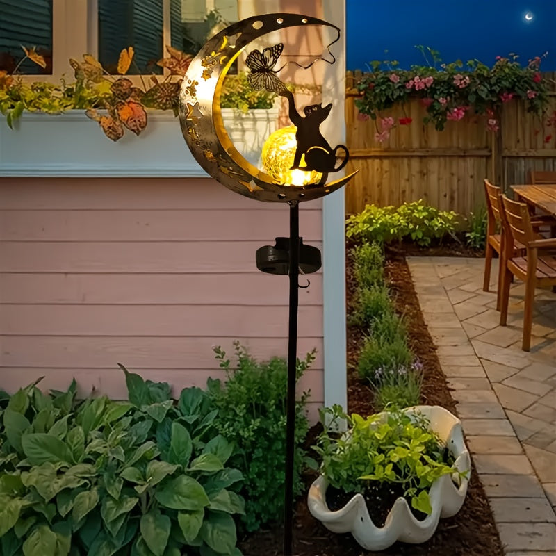 IP65 Solar Cat and Butterfly Outdoor Decorative Light, Solar Garden Metal Decorative Light, Solar Light Holiday Outdoor Display Lighting, Solar Garden Light, Solar Landscape Decoration, Suitable for Garden, Courtyard, Path, Gazebo
