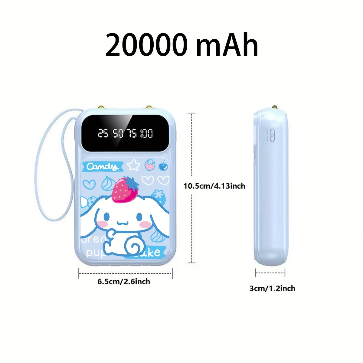 Cinnamoroll Power Bank Cute Sanrio Portable Charger Blue, 20000mAh Travel Essential Power Bank with 4 Built-in Cable, Small And Fast Charging Battery Pack, Ultra-bright LED Lights, Suitable for IPhones/Android Phones