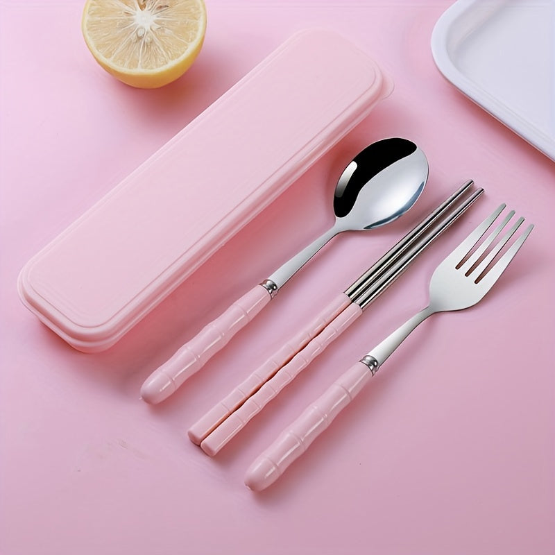 4-Piece Stainless Steel Portable Cutlery Set – Reusable Utensils for Lunch, Camping, Picnics & Travel – Includes Case, Fork, Spoon & Chopsticks – One Case Fits All Daily Dining Needs